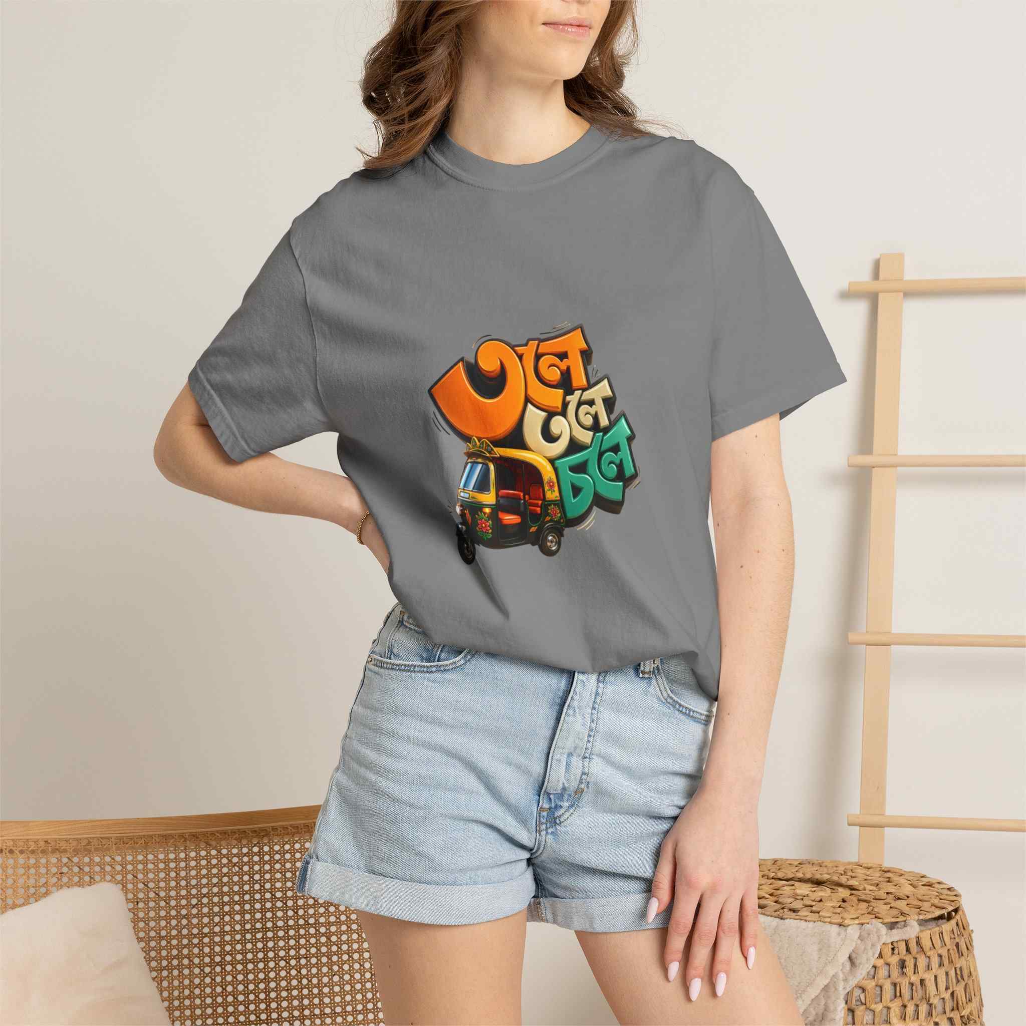 Auto Rickshaw Graffiti T-Shirt — "Tole Tole Tempu Chole" - Image 3