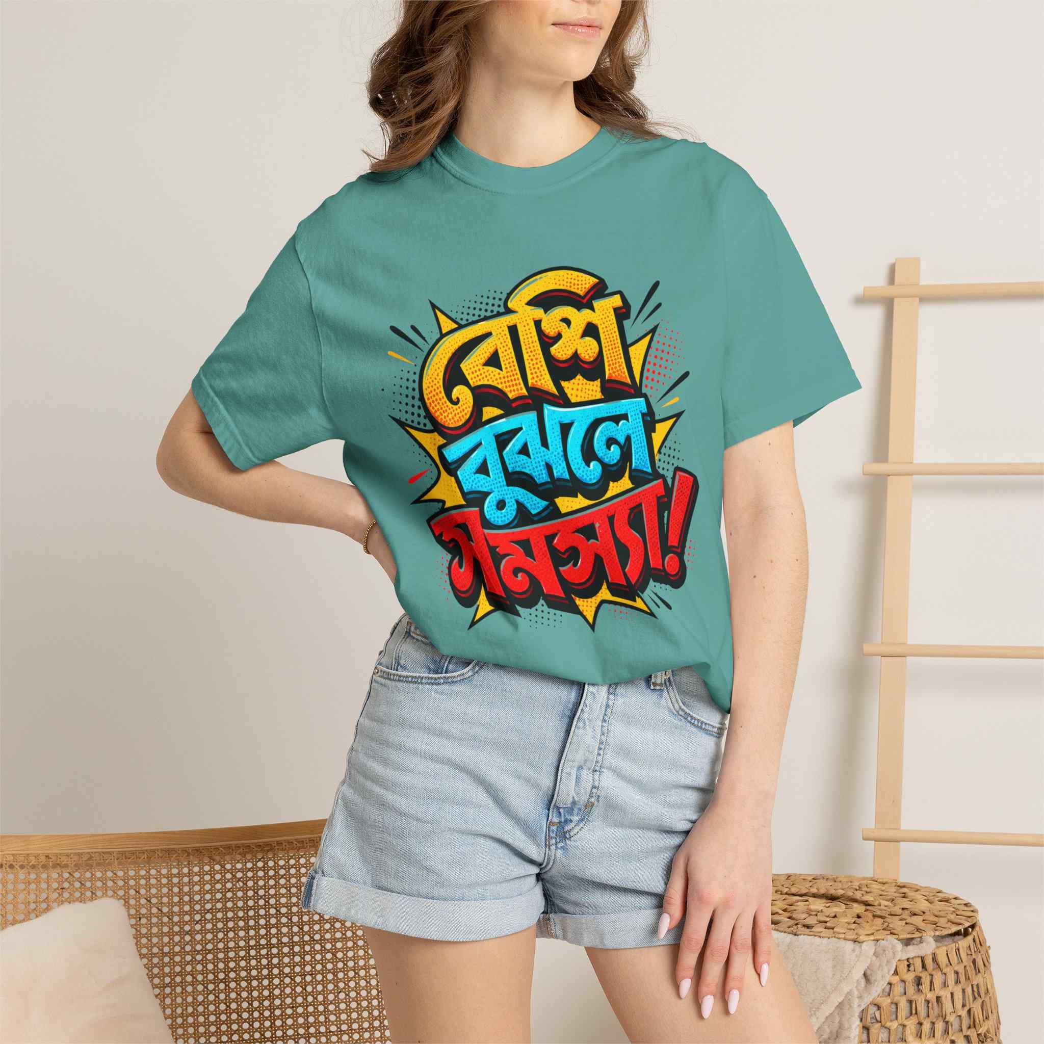 Bangla Pop Art T-Shirt with Bengali "Beshi Bujle " - Image 16