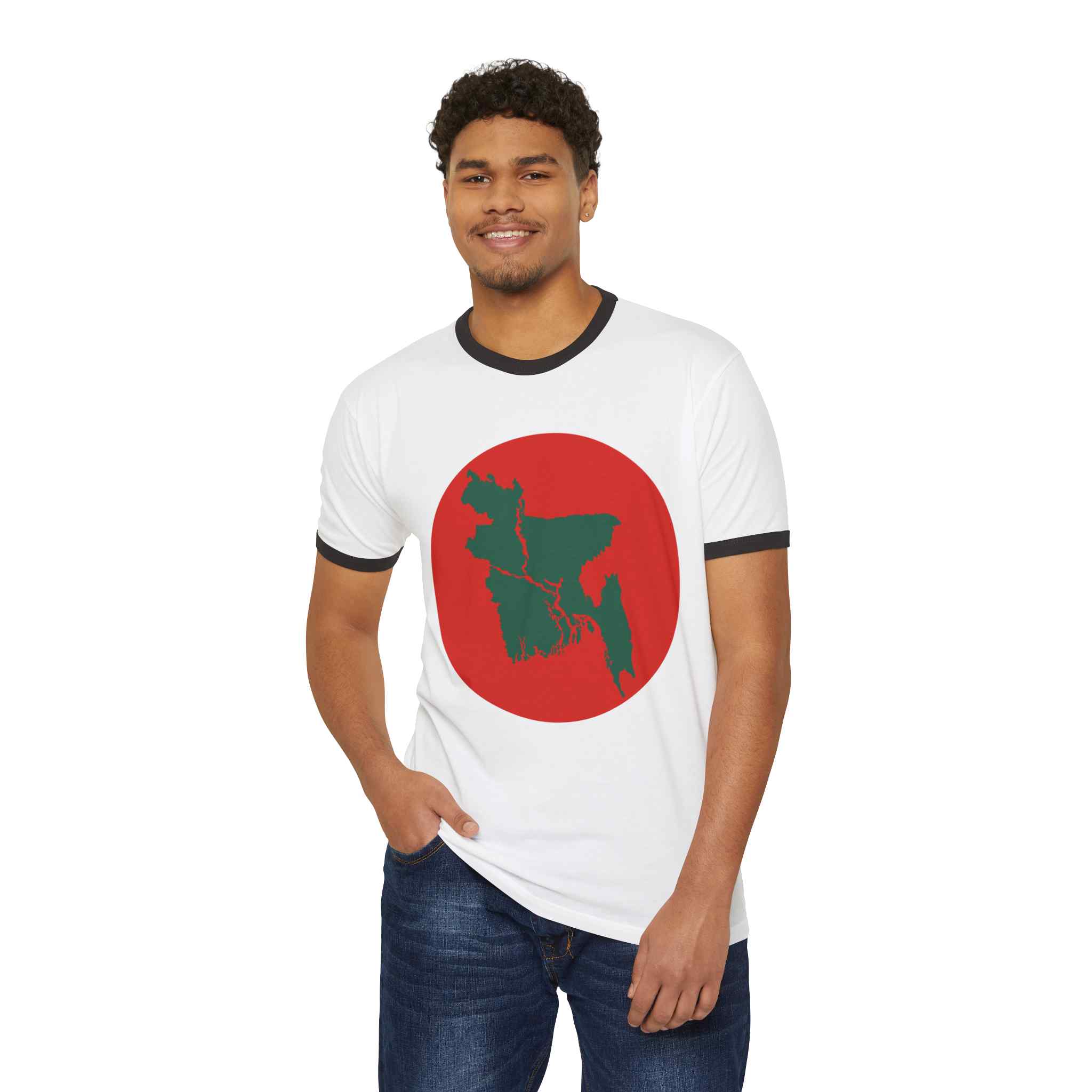 Bangladesh Map Ringer T‑Shirt — Green Map on Red Circle - Image 3